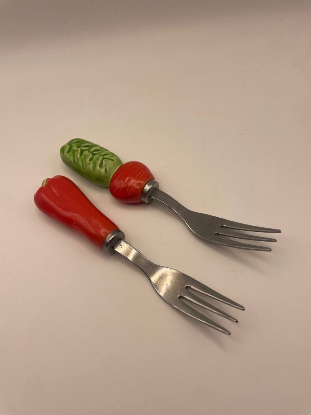 Vintage STAINLESS JAPAN Vegetable Handle Cocktail Forks - Retro Kitchen Delight